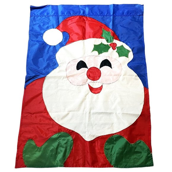 Vtg‎ 38"x27" Christmas Santa Clause Nylon Outdoor Flag Banner Holiday Decoration - Picture 2 of 4